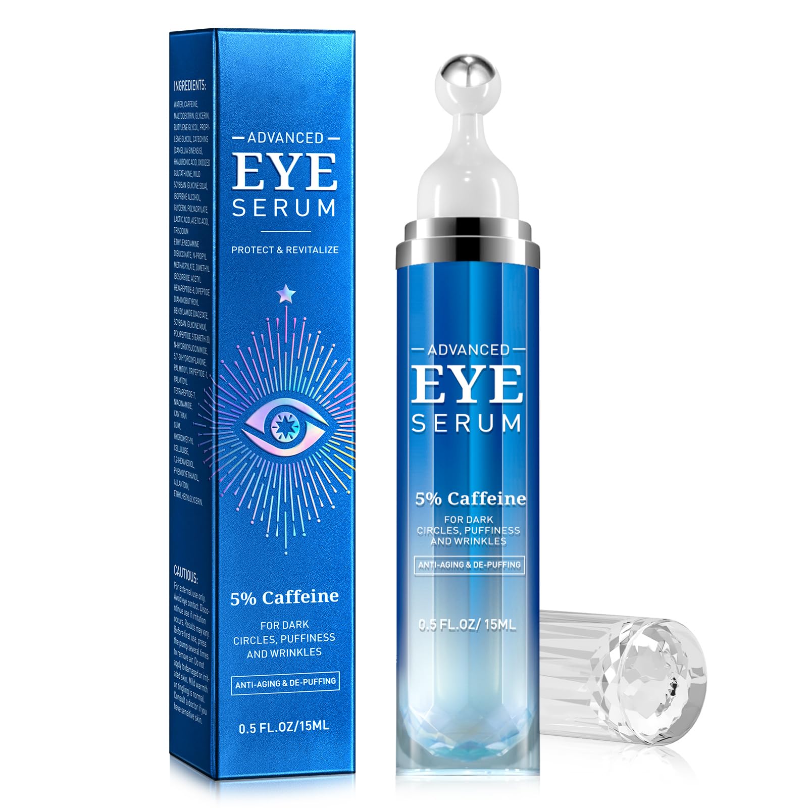 Caffeine Eye Serum with 360° Roller — Depuff, Brighten & Erase Dark Circles Overnight