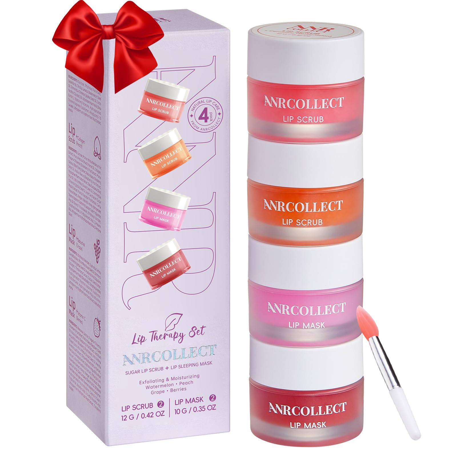 Lip Scrub & Overnight Lip Mask Kit – Exfoliating & Hydrating Lip Care Set (4-Pack)