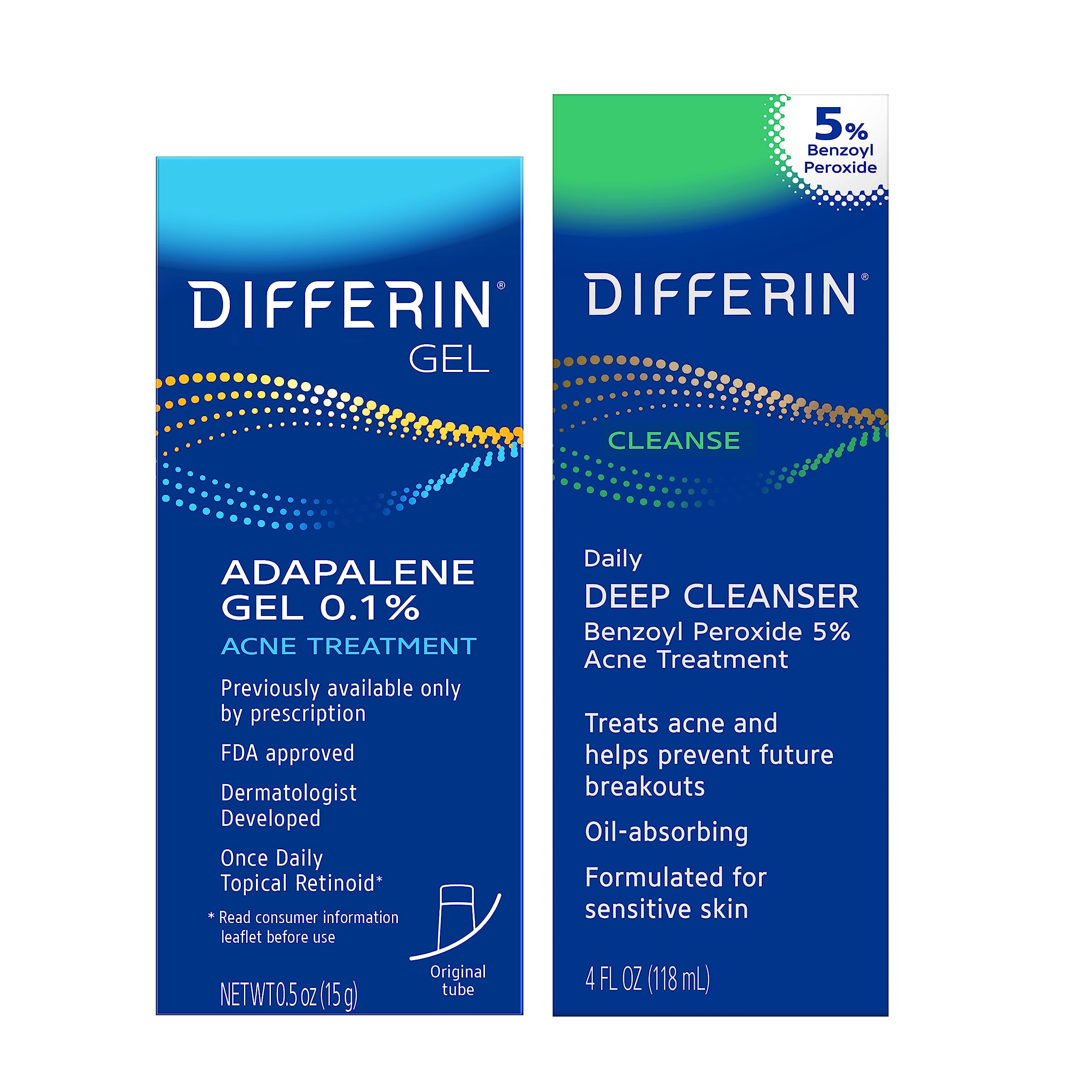 Differin Acne Skin Care Kit – Adapalene Retinoid Gel, Benzoyl Peroxide Face Wash & Body Wash