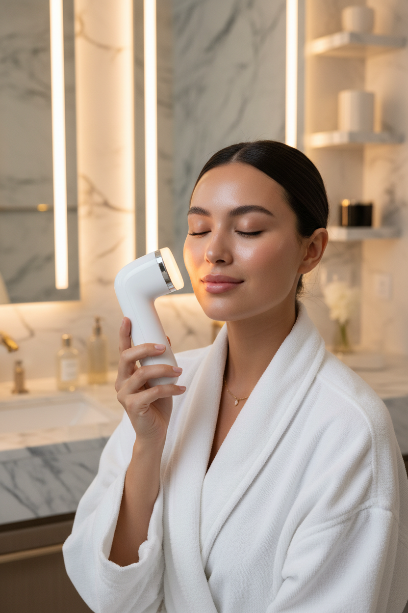 Model using Milk Light Facial Beauty Device
